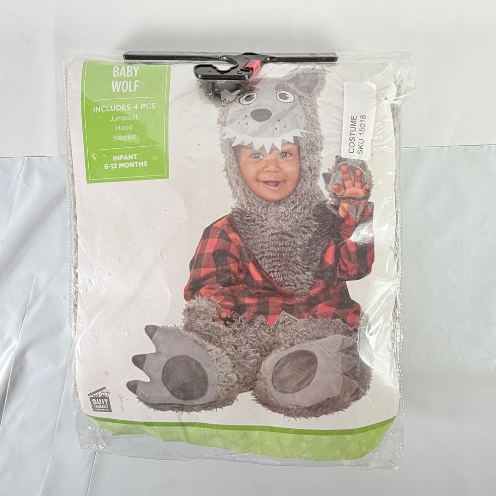 Baby Wolf Infant Halloween Costume 6-12 Months Jumpsuit Hood Booties NWT